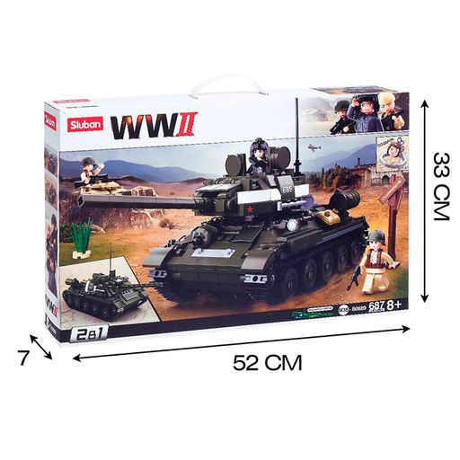 Конструктор Армия ВОВ Sluban «Боевой танк», 2 варианта сборки, 687 деталей