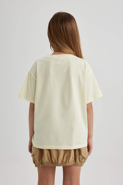 Футболка оверсайз с принтом и короткими рукавами для девочек - Defacto фото 6