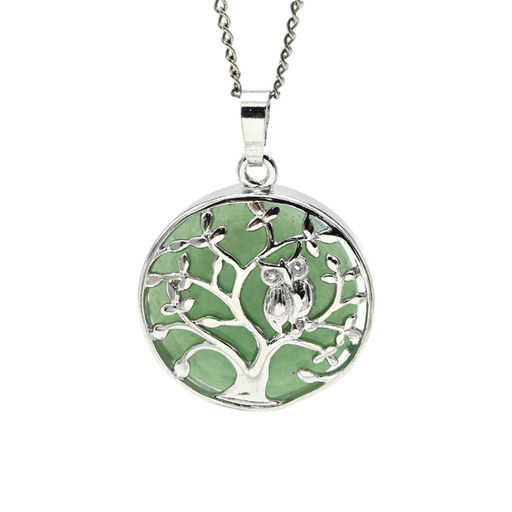 Кулон Дерево двухсторонний в металле с авантюрином зеленым 27*27мм