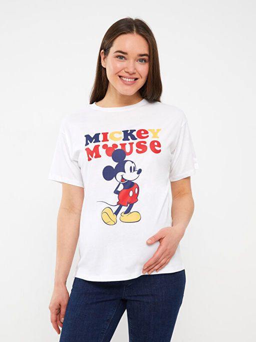 Bisiklet Yaka Mickey Mouse Bask?l? Hamile Ti??rt