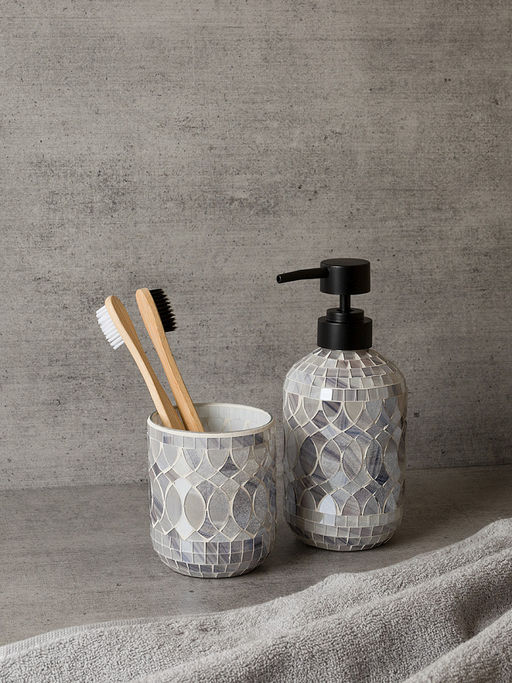 Диспенсер для жидкого мыла 350мл мрамор-серый стекло, пластик АБС - Denastia фото 5