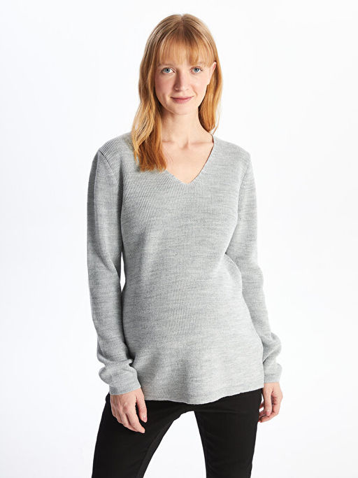 V Yaka Parlak G?r?n?ml? Uzun Kollu Hamile Triko Kazak