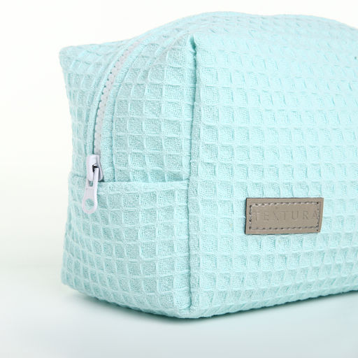 Косметичка женская на молнии TEXTURA, объёмная, средняя, мягкая, вафельная текстура, бирюзовая фото 7