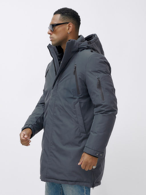 Парка мужская зимняя удлиненная темно-серого цвета 8385TC