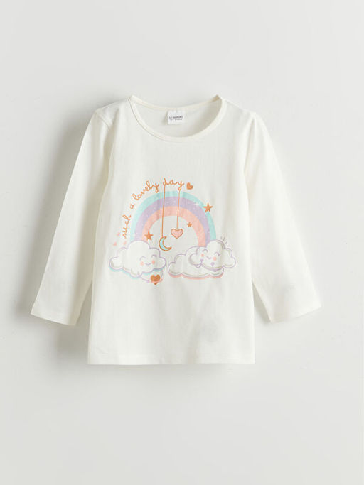 Bisiklet Yaka Bask?l? K?z ?ocuk Pijama Tak?m?