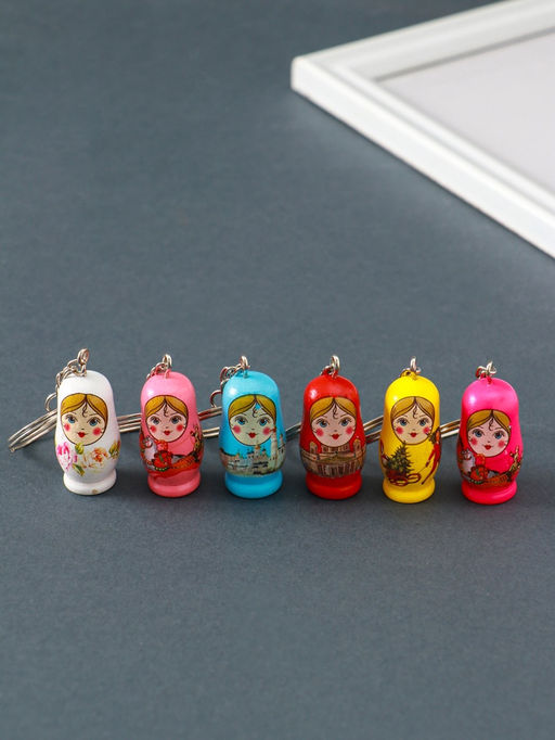 Цена за 12 шт. Брелок для ключей на кольце дерево «Матрёшка», 3.3×1.8×1.6 см, МИКС