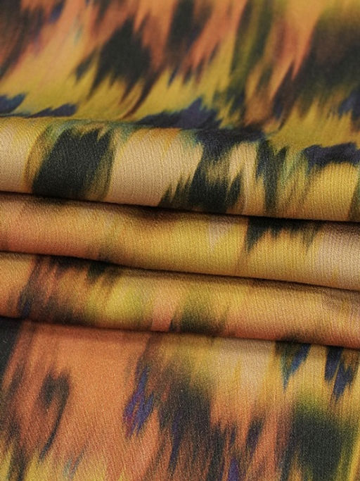 Штапель Премиум Икат цв.оранжевый/фиолетовый, ш1.5м, вискоза-100%, 125р/м.кв - Купава фото 3