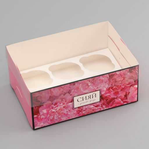 Цена за 5 шт. Коробка для 6 капкейков с прозрачной крышкой, Сияй от счастья, 23?16?10 см