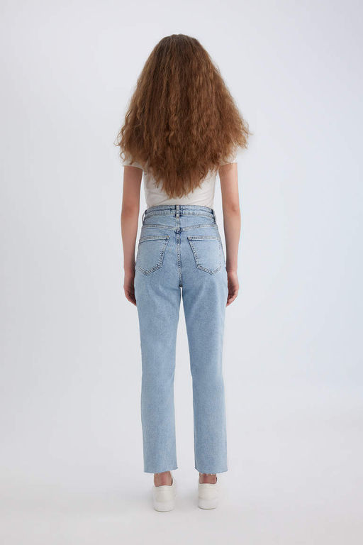 Джинсовые брюки прямого кроя Mary Vintage длиной до щиколотки с высокой талией и потертостями - Defacto фото 8