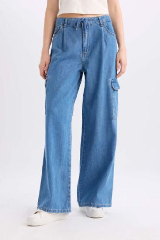 Wide Leg Kargo Yuksek Bel Uzun Yumusak Jean Pantolon
