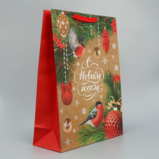 Пакет крафтовый вертикальный Снегири, L 31 40 11.5 см - Дарите счастье фото 2