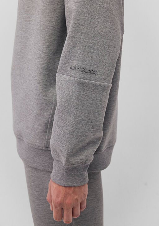 Bisiklet Yaka Gri Basic Sweatshirt - Mavi фото 6