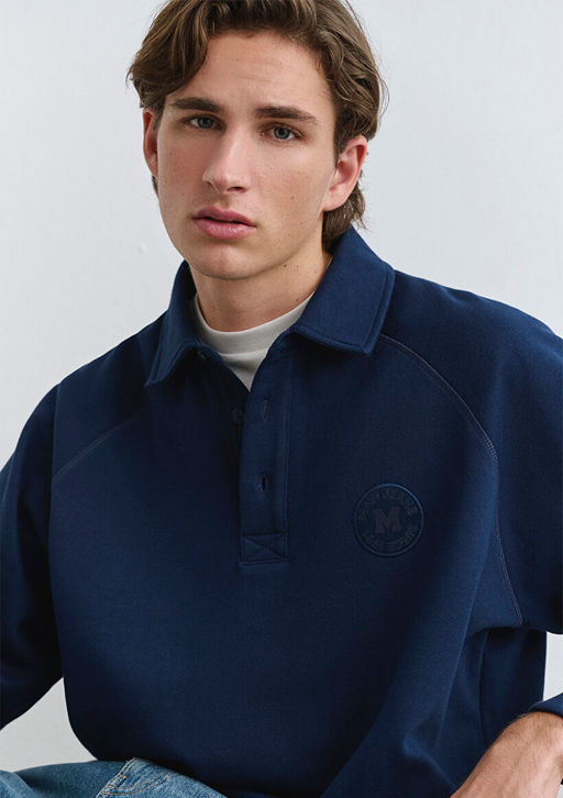 Polo Yaka Mavi Patch Logo Lacivert Sweatshirt