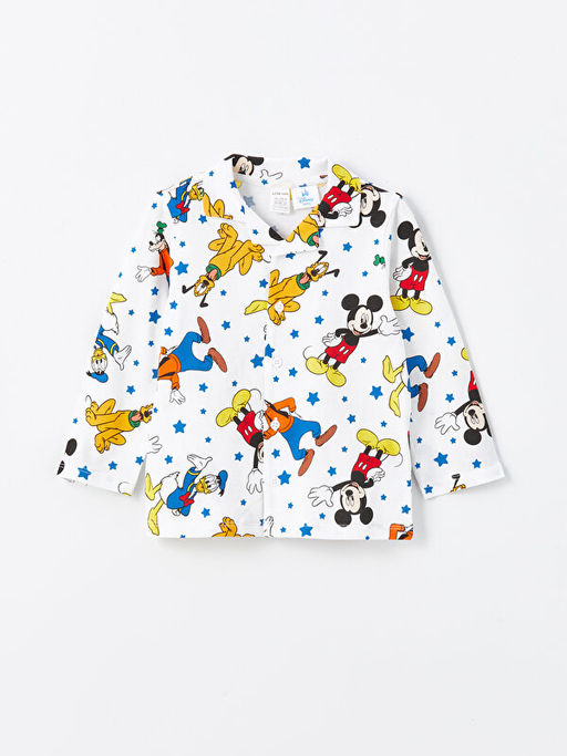 Polo Yaka Uzun Kollu Mickey Mouse Bask?l? Erkek Bebek Pijama Tak?m? - Waikiki фото 2