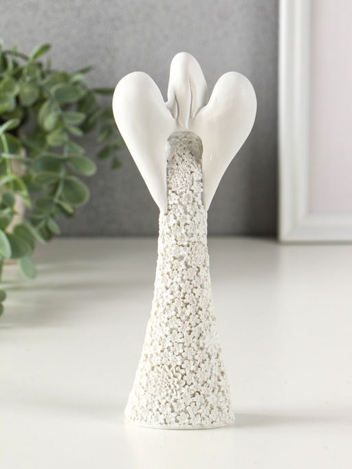 Фигурка полистоун Безликий ангел в цветочном белом платье с сердцем, 20 см, МИКС