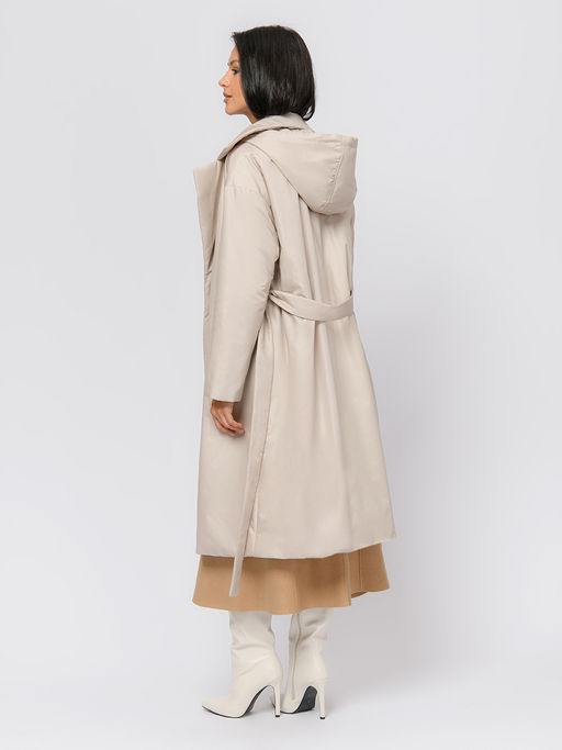 Плащ бежевого цвета с поясом и отложным воротником - 1001dress фото 4
