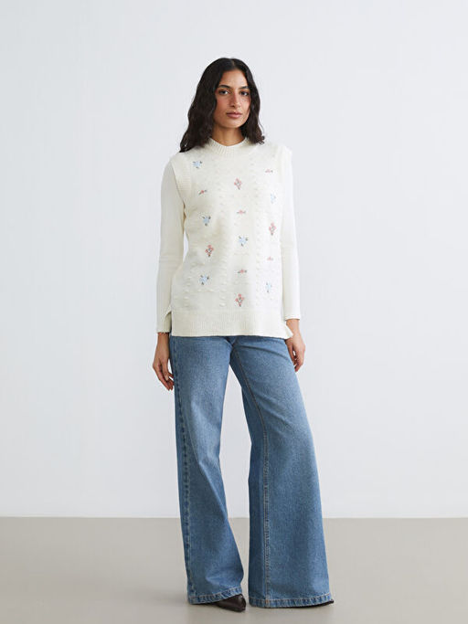 Bisiklet Yaka Nak??l? Kad?n Triko S?veter