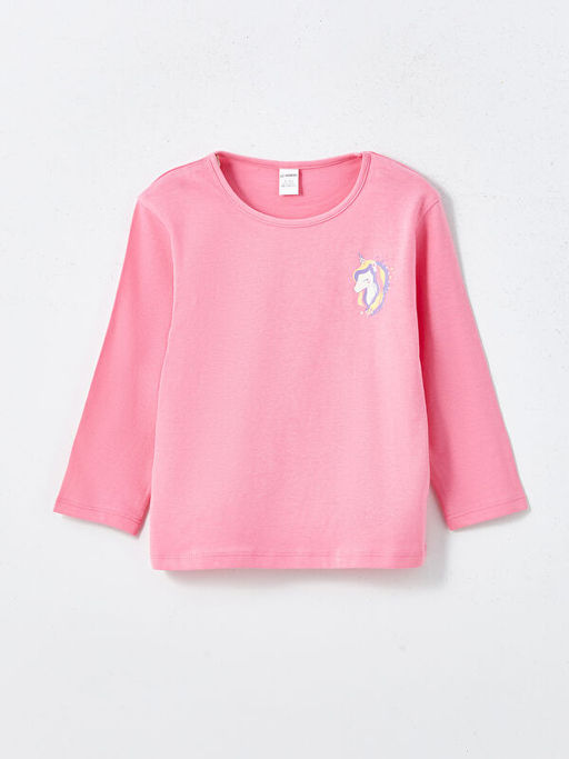 Bisiklet Yaka Bask?l? K?z ?ocuk Bluz 2li