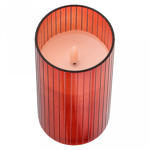 Свеча в цветной колбе, восковая, светодиодная на батарейках д7,5см h15,2см, свет теплый, с мерцанием, колба стекло, цвет терракотовый, питание от 2-х батареек АА (в комплект не входят), в коробке (Китай)