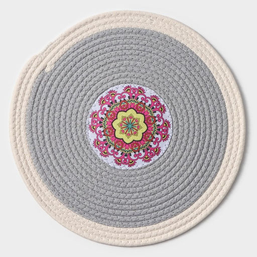 Салфетка сервировочная на стол Доляна Мира, d=38 см, хлопок, цвет серый, рисунок МИКС  фото 17