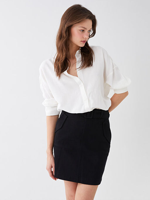 Beli Kemerli D?z A Kesim Gabardin Kad?n Etek