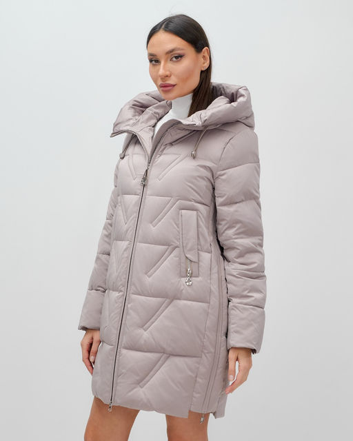 Куртка зимняя женская классическая с капюшоном светло-коричневого цвета 7671SK - Visdeer фото 9