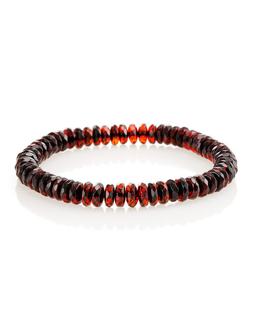 Яркий браслет на резинке из натурального балтийского янтаря Карамель вишнёвая алмазная