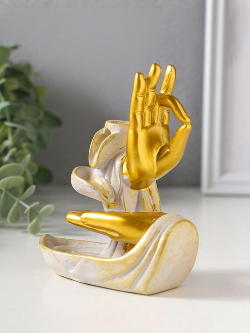 Подставка для благовоний "Мудры рук" стелющийся дым, беж с патиной 10х5,5х11,7 см