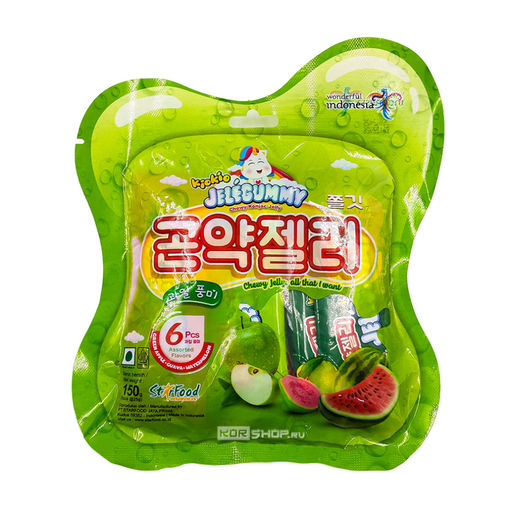 Желе жевательное конняку со вкусами арбуза, гуавы, зеленого яблока (Green Pack) JeleGummy KioKio, Индонезия, 150 г Акция