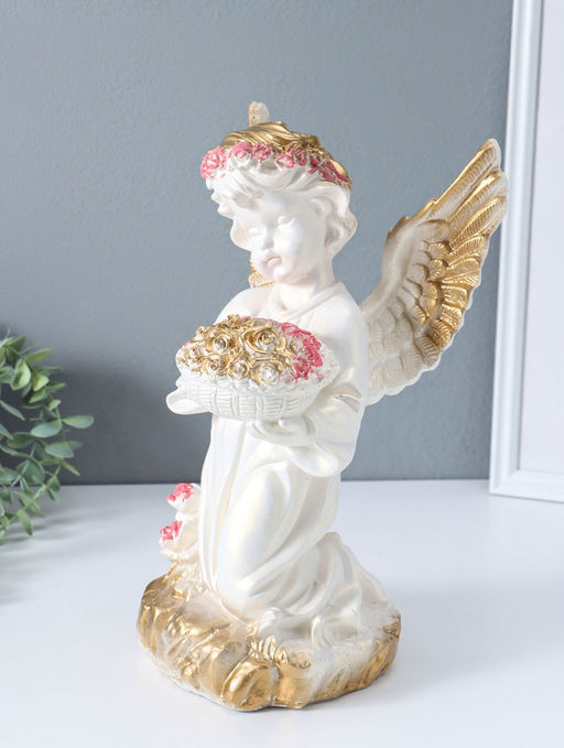 Фигура "Ангел с букетом" перламутр с золотом, 37х23х23 см