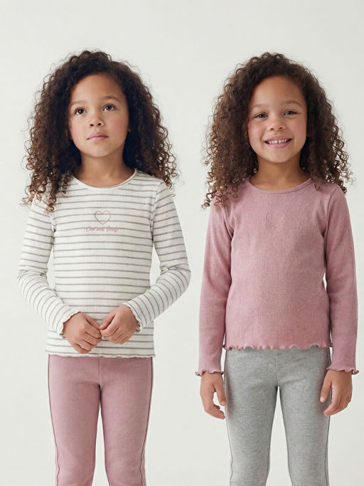 Bisiklet Yaka Simli K?z ?ocuk Ti??rt 2li