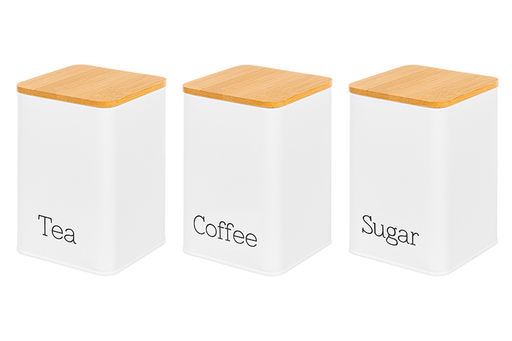 Набор 3 банок для сыпучих продуктов 1,1 л 9,5*9,5*14,5 см Tea, coffee, sugar белый с бамбук.крышк - Elan gallery фото 9