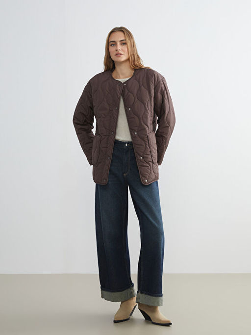 Bisiklet Yaka Oversize Kapitone Kad?n ?i?me Mont