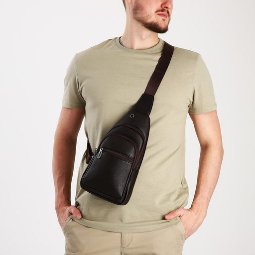 Сумка слинг мужская, искусственная кожа, отверстие для наушников, цвет коричневый - Simaland фото 2