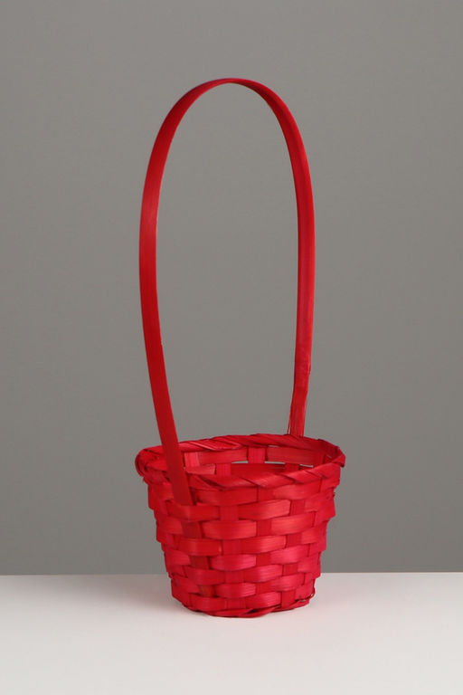 Корзина плетёная, 13×13×9.5 см, ручка h=21 см, бамбук, красная