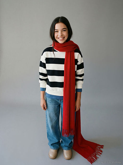 Bisiklet Yaka ?izgili K?z ?ocuk Kal?n Sweatshirt