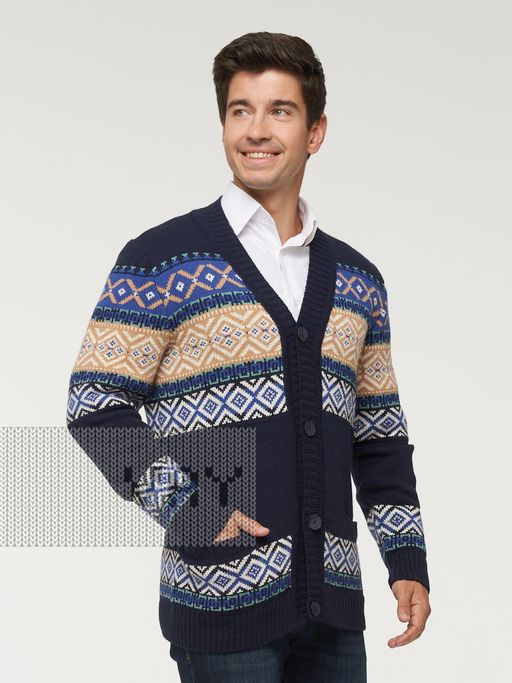 Жакет мужской 222-11039. 245/10054/31/01/18-5610/66/03 деним/белый/зимнее утро/аквамарин/сталь - Vay фото 2