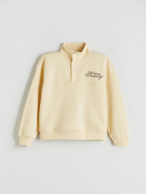 Dik Yaka Bask?l? K?z ?ocuk Sweatshirt