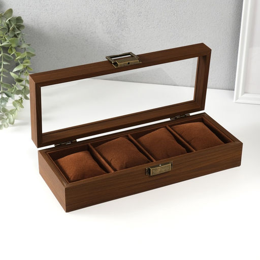 Шкатулка для часов 4 деления «Стиль», дерево, коричневая, 12×31×7.5 см