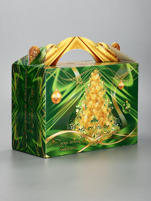 Цена за 2 шт. Подарочная новогодняя коробка «Праздничный шелк» в зеленом, 25×12×24 см