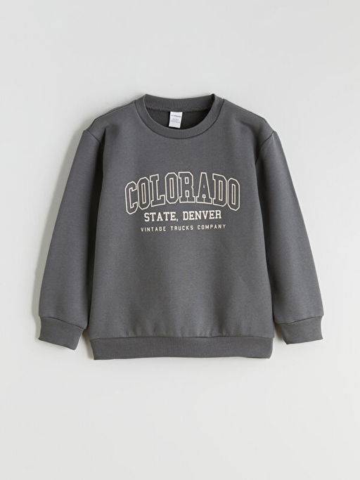 Bask?l? Erkek ?ocuk Kal?n Sweatshirt 2li