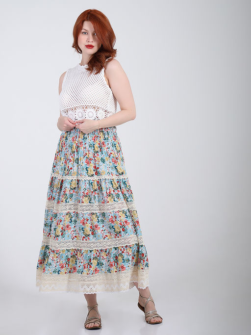 Юбка с кружевом летняя больших размеров с цветами