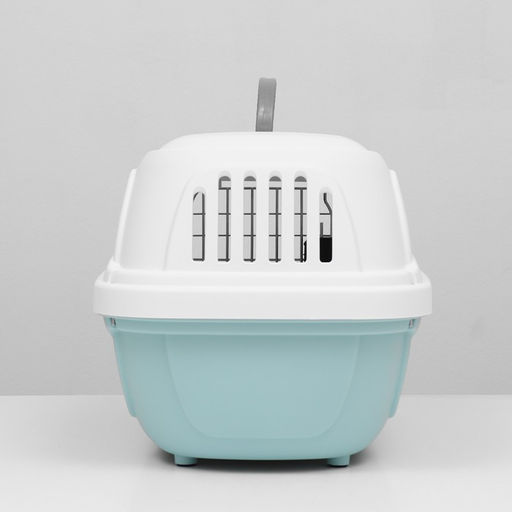 Переноска для животных пластиковая с металлической дверью 47х32,5х30 см, вес до 9 кг, голубая 9343 - Пижон фото 4