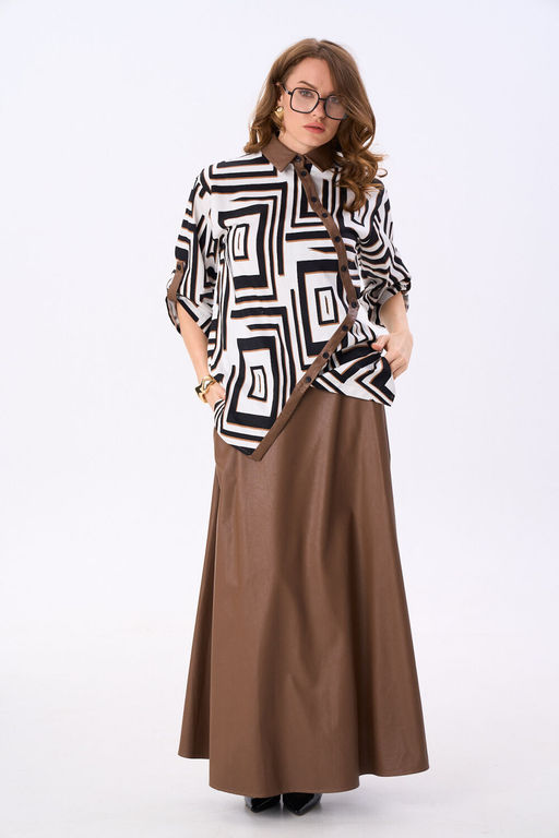 Джемпер NIKVA н987-1 чёрно-белые ромбы и шоколад  фото 4