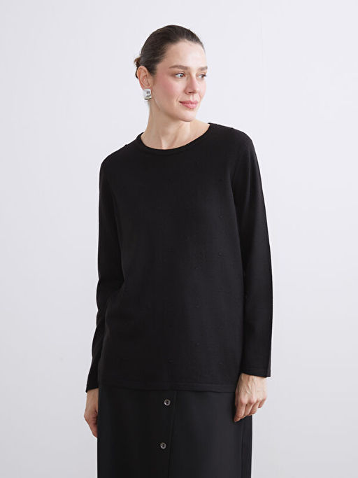 Bisiklet Yaka Kendinden Desenli Kad?n Triko Kazak