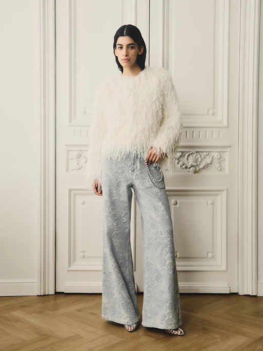 Джинсы WIDE LEG с высокой посадкой с жемчужной цепью / Zarina