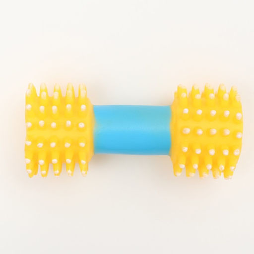 Игрушка для собак пищащая Массажная гантель, 14 см, жёлтая/голубая - Пижон фото 2