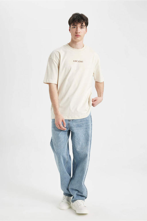 Футболка Oversize с круглым вырезом и короткими рукавами с принтом на спине - Defacto фото 2