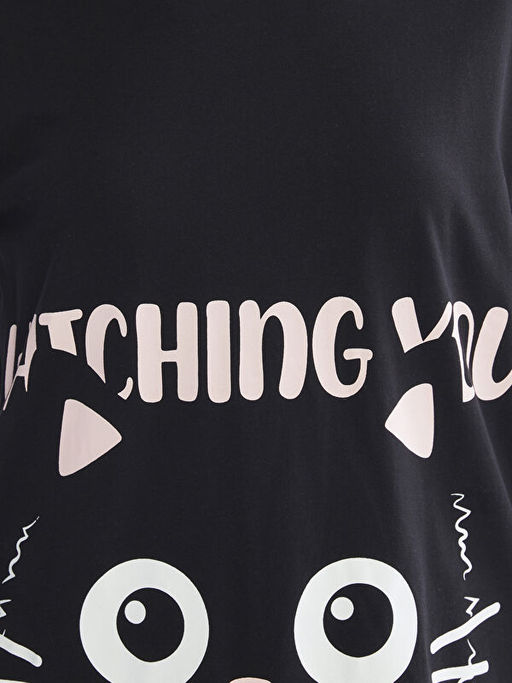 Bisiklet Yaka Bask?l? Kad?n Pijama Tak?m?