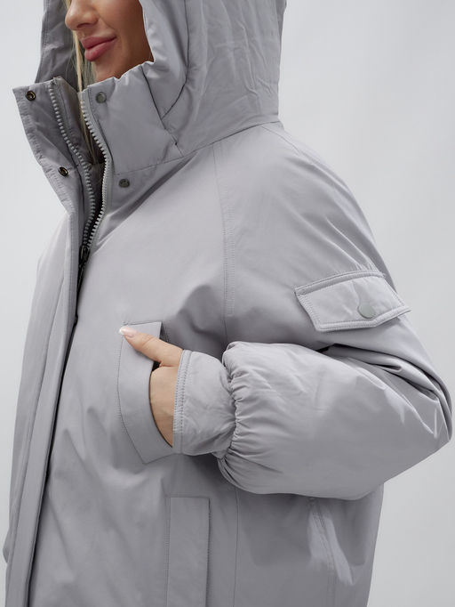 Куртка летучая мышь женская с капюшоном зимняя серого цвета 9630Sr - Mtforce фото 9